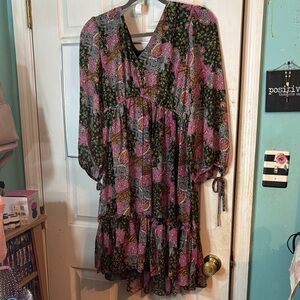 Vibrant Floral Tie-Detail Dress